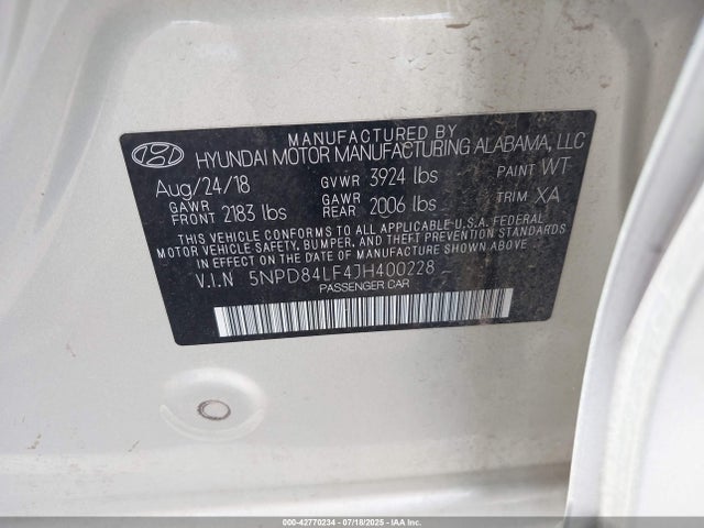 5NPD84LF4JH400228 Hyundai mpi nu