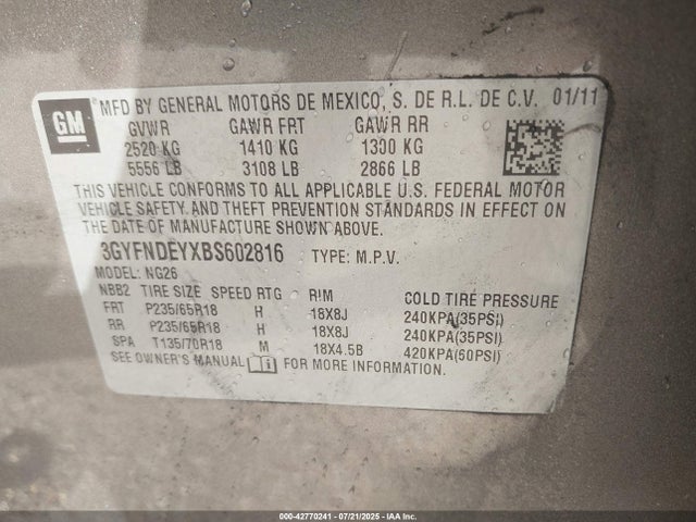 2011 CADILLAC SRX 3GYFNDEYXBS602816 Photo 8