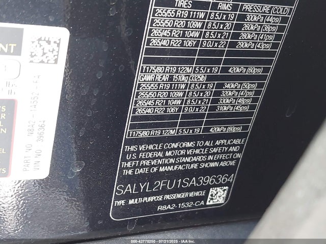 SALYL2FU1SA396364 Land Rover aj20p6