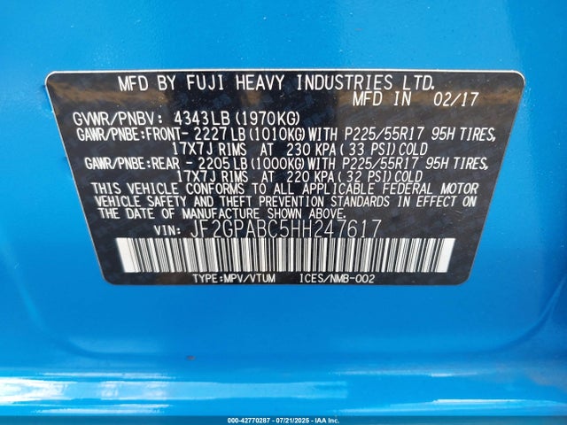 Subaru Crosstrek 2.0i Premium 2017 JF2GPABC5HH247617 Image 9