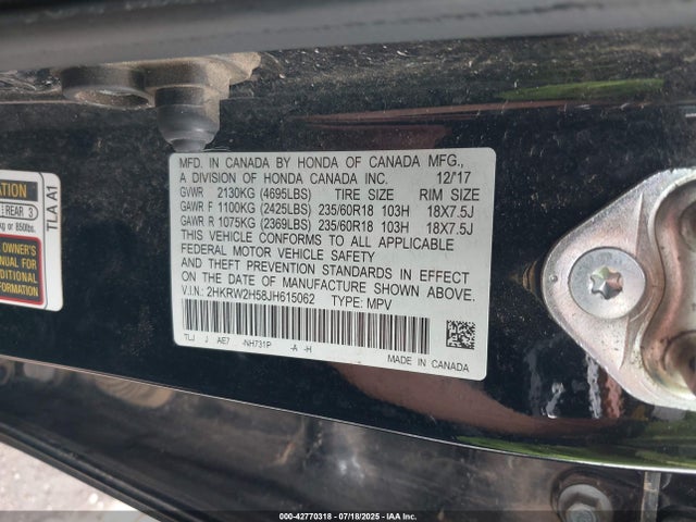 2HKRW2H58JH615062 Honda l15be