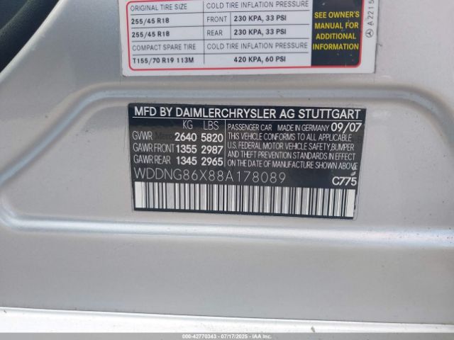 2008 MERCEDES-BENZ S 550 WDDNG86X88A178089 Photo 8
