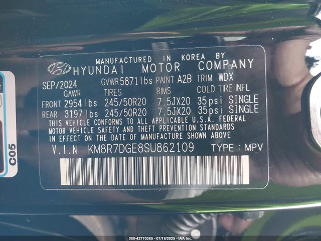 KM8R7DGE8SU862109 Hyundai gdi lambda ii