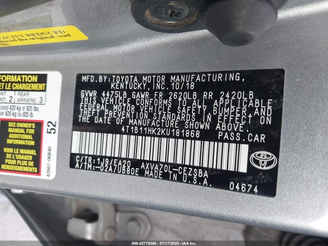 4T1B11HK2KU181868 Toyota a25a-fks