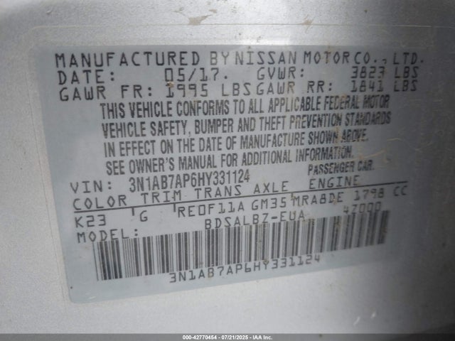 Nissan Sentra 2017 3N1AB7AP6HY331124 Image 9