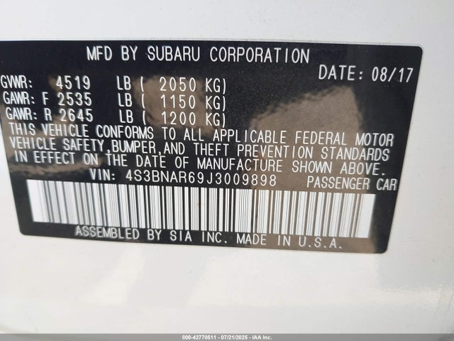 4S3BNAR69J3009898 Subaru u5