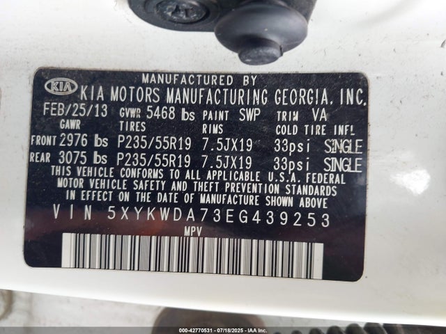 5XYKWDA73EG439253 KIA gasoline 3.3 v6 gdi lambda ii