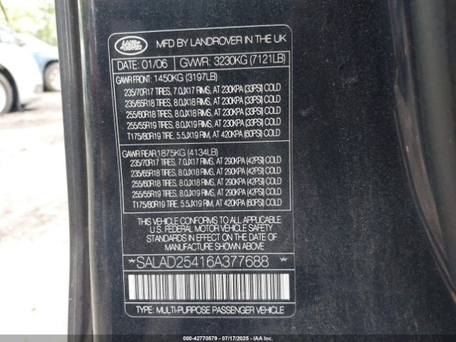 2006 LAND ROVER LR3 SALAD25416A377688 Photo 8