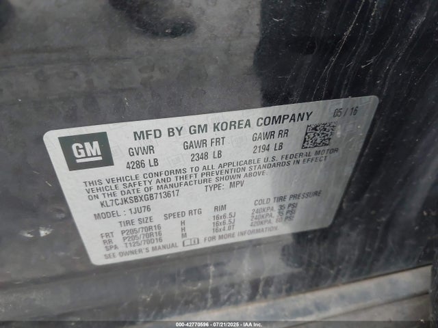 KL7CJKSBXGB713617 Chevrolet luv - mfi, vvt, alum, gme e85 max