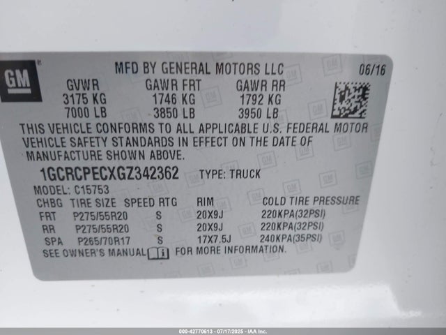 1GCRCPECXGZ342362 Chevrolet l83 - sidi, vvt, afm, e85 max, aluminum