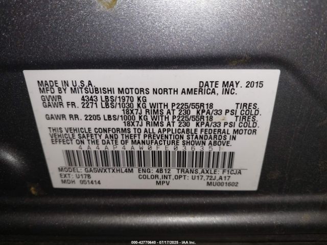 2015 MITSUBISHI OUTLANDER SPORT 4A4AP4AW0FE036351 Photo 8