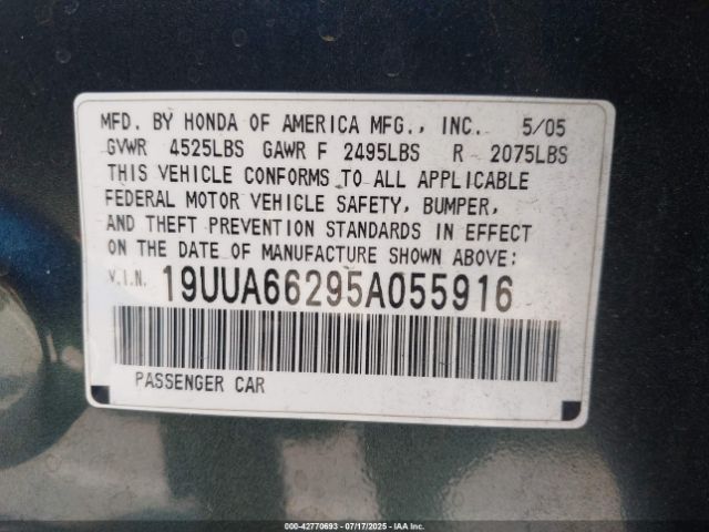 2005 ACURA TL 19UUA66295A055916 Photo 8