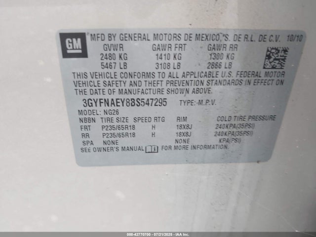 2011 CADILLAC SRX 3GYFNAEY8BS547295 Photo 8