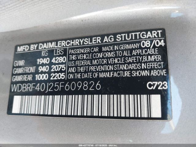2005 MERCEDES-BENZ C 230 WDBRF40J25F609826 Photo 8