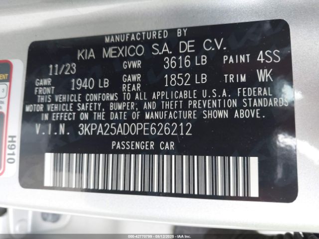 2023 KIA RIO 5-DOOR 3KPA25AD0PE626212 Photo 8