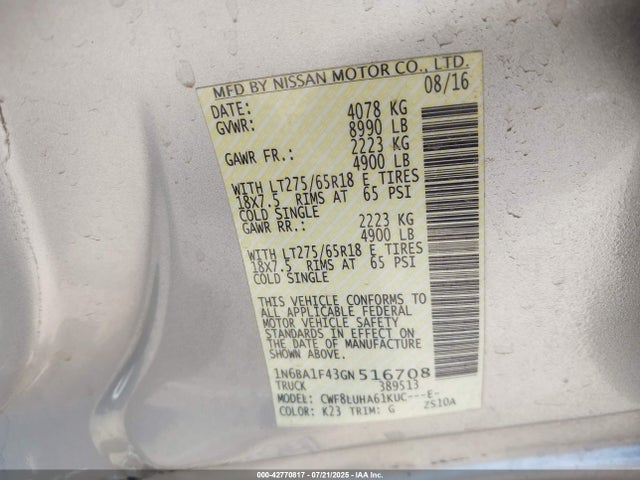Nissan 2016 2016 1N6BA1F43GN516708 Image 9