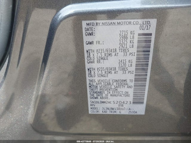 5N1DL0MM2HC520423 Infiniti QX60