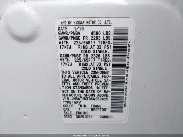 JN8AT2MT9KW259425 Nissan Rogue
