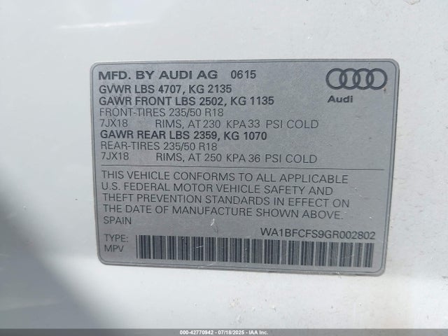 2016 AUDI Q3 WA1BFCFS9GR002802 Photo 8