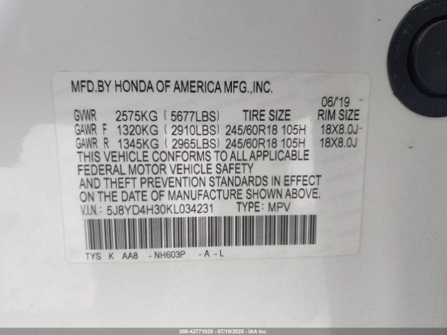 2019 ACURA MDX 5J8YD4H30KL034231 Photo 8