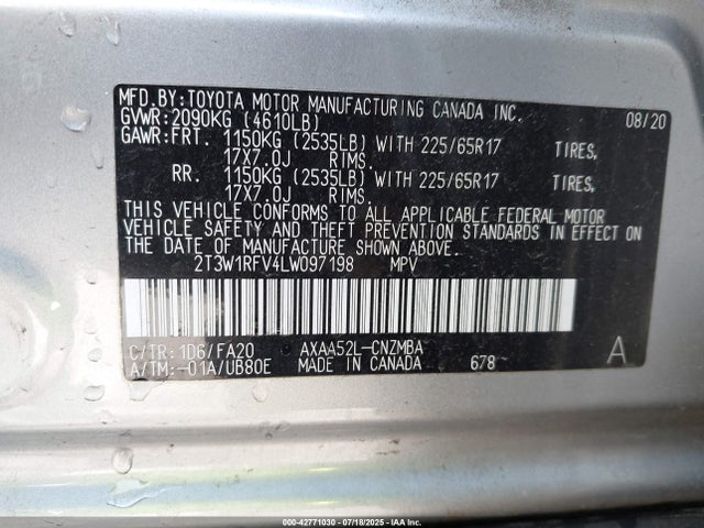 2T3W1RFV4LW097198 Toyota a25a-fks