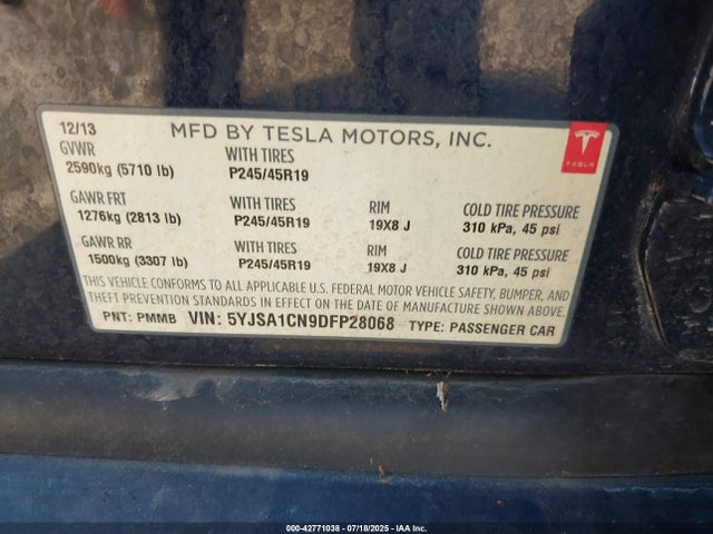 2013 TESLA MODEL S 5YJSA1CN9DFP28068 Photo 8