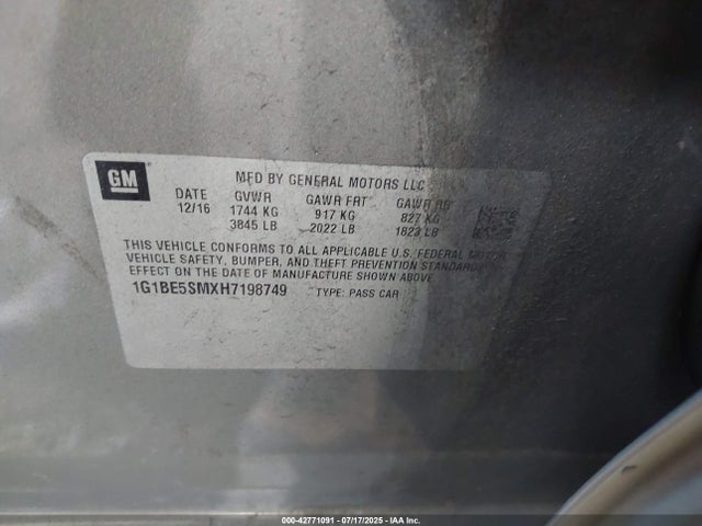 1G1BE5SMXH7198749 Chevrolet le2 -di: direct injection, vvt: variable valve timing, gen, alum