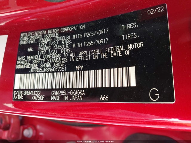 JTERU5JR8N6047251 Toyota 1gr-fe