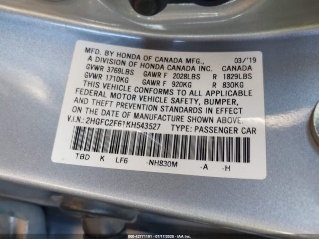 Honda k20c2 2019 2HGFC2F61KH543527 Image 9