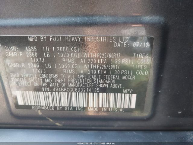 2013 SUBARU OUTBACK 4S4BRCGC6D3214135 Photo 8