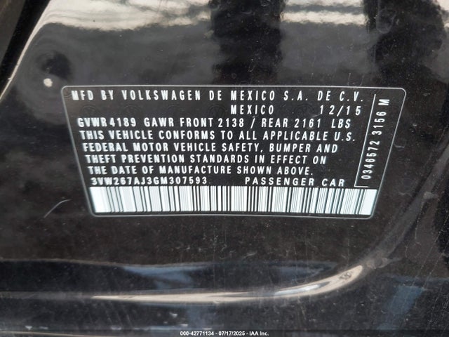 3VW267AJ3GM307593 Volkswagen 1.4t