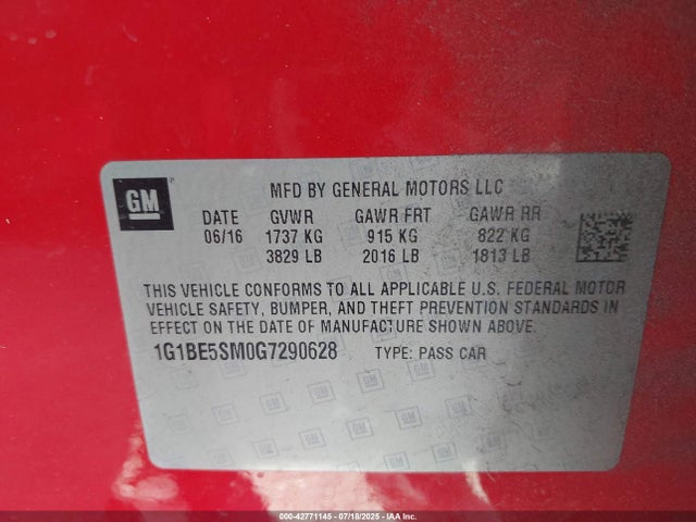1G1BE5SM0G7290628 Chevrolet le2 - di: direct injection, alum, vvt, gen i, gmna