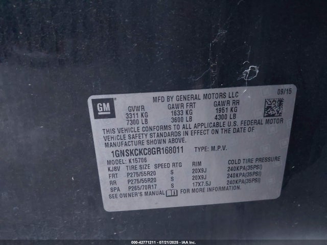 1GNSKCKC8GR168011 Chevrolet l83 - sidi, vvt, afm, e85 max, aluminum