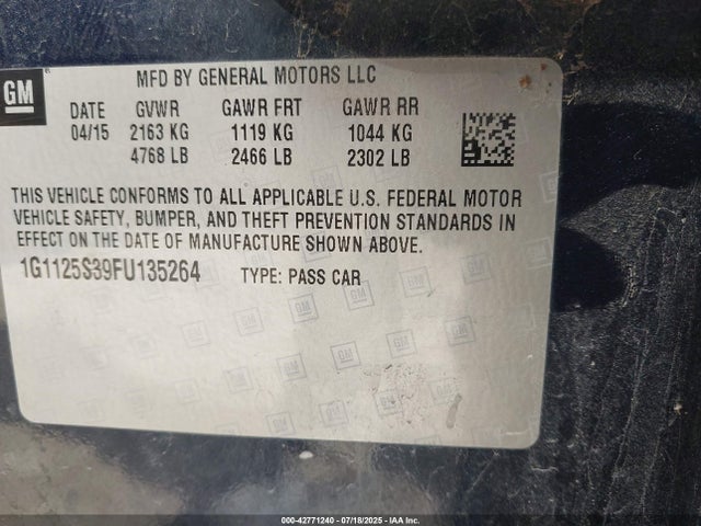 1G1125S39FU135264 Chevrolet lfx