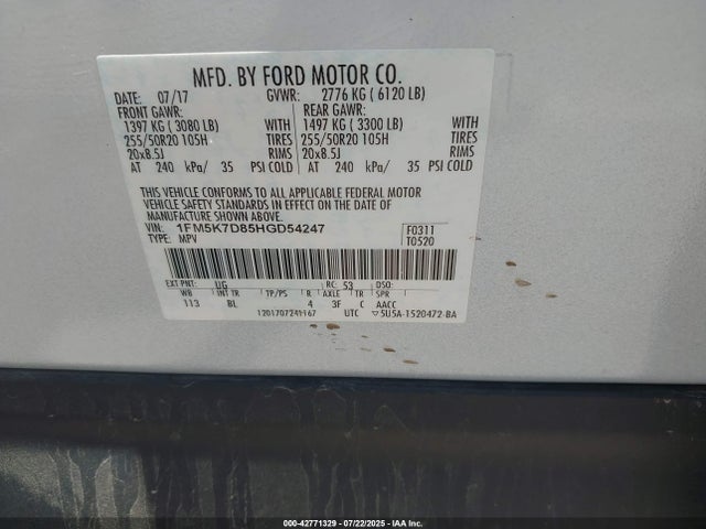 1FM5K7D85HGD54247 Ford 3.5l ti-vct