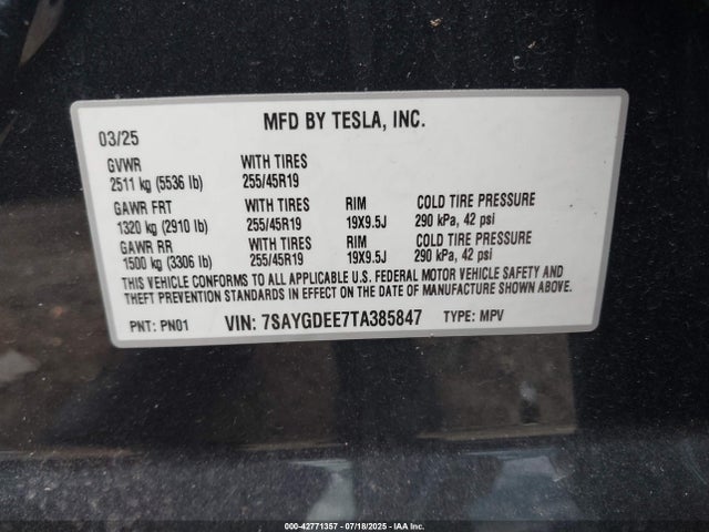 2026 TESLA MODEL Y 7SAYGDEE7TA385847 Photo 8