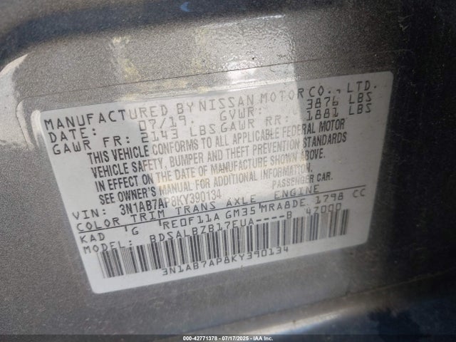 3N1AB7AP8KY390134 Nissan Sentra