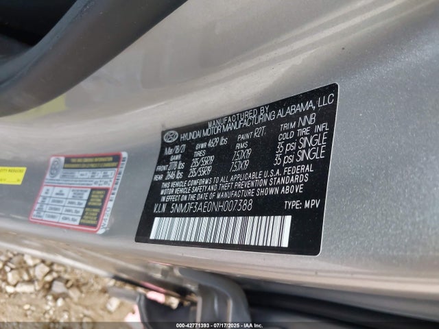 5NMJF3AE0NH007388 Hyundai gdi theta iii