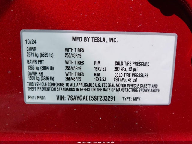 2025 TESLA MODEL Y 7SAYGAEE5SF233291 Photo 8