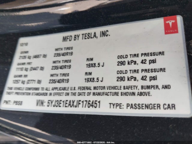2018 TESLA MODEL 3 5YJ3E1EAXJF176451 Photo 8