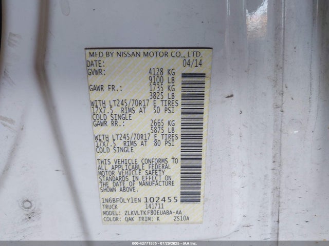 Nissan NV 2014 1N6BF0LY1EN102455 Image 9