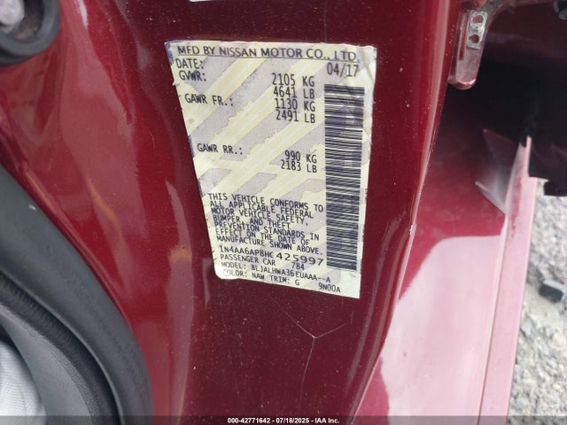 Nissan Maxima 2017 1N4AA6AP8HC425997 Image 9