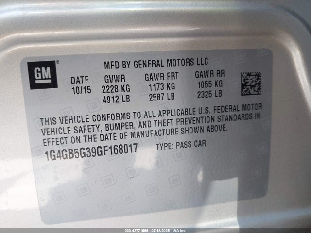 1G4GB5G39GF168017 Buick lfx - sidi, vvt, e85 max, alum gm
