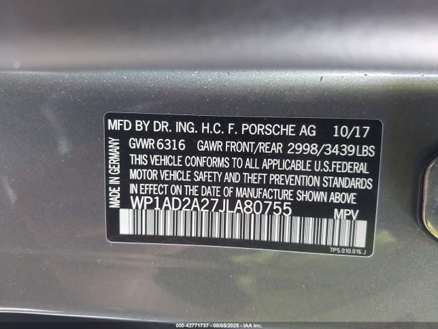 42771737 :رقم المزاد ، WP1AD2A27JLA80755 vin ، 2018 Porsche Cayenne Gts مزاد بيع