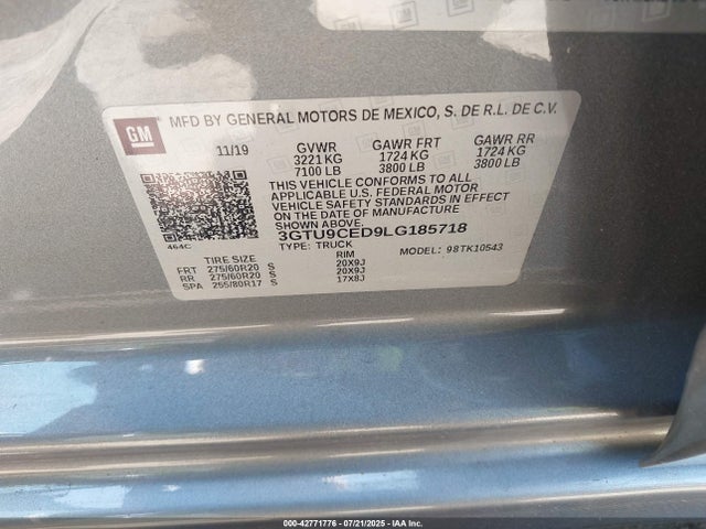 3GTU9CED9LG185718 GMC l84 - di, dfm, alum, gen 5, var 2
