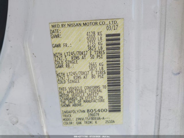 1N6AF0LY7HN805400 Nissan NV