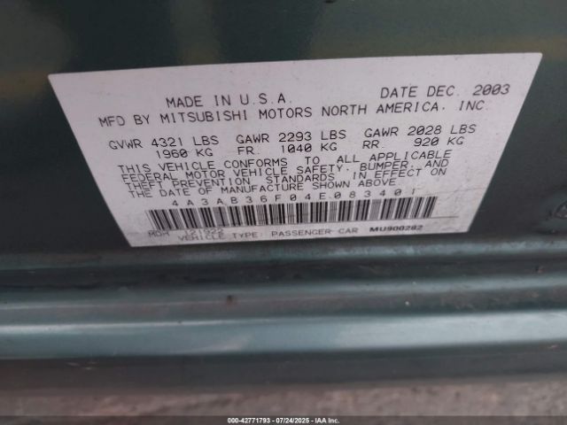 2004 MITSUBISHI GALANT 4A3AB36F04E083401 Photo 8