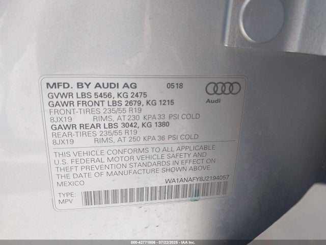 2018 AUDI Q5 WA1ANAFY8J2194057 Photo 8