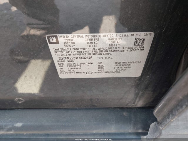 2015 CADILLAC SRX 3GYFNEE31FS632576 Photo 8