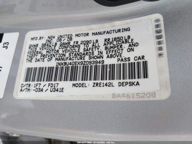 2009 TOYOTA COROLLA 1NXBU40EX9Z093949 Photo 8
